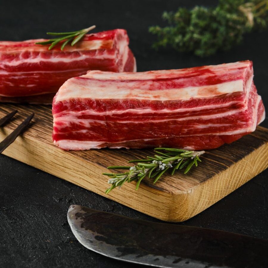Raw beef short ribs, bone in